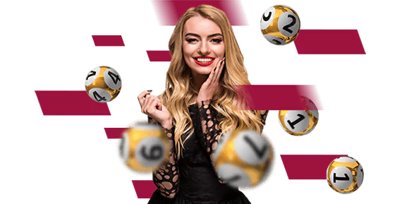 Blonde lady with lotto balls falling around her. Introducing Betway Betgames